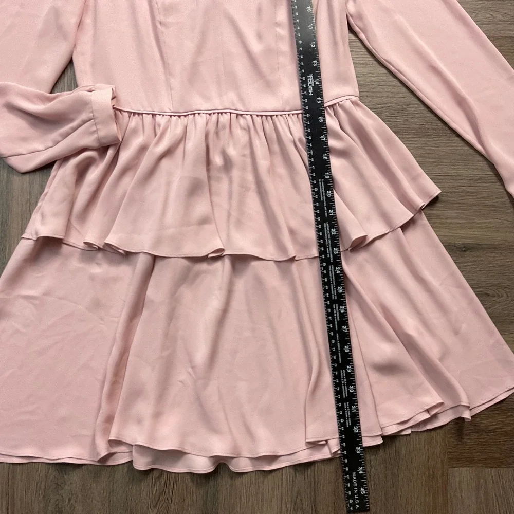 Rebecca Minkoff Jina V‎ Neck Tiered Ruffle Long Sleeve Dress Womens 0 Pale Pink